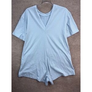 DEEPSELF Light Blue V Neck T Shirt Oversized Romper Pockets One Piece Small